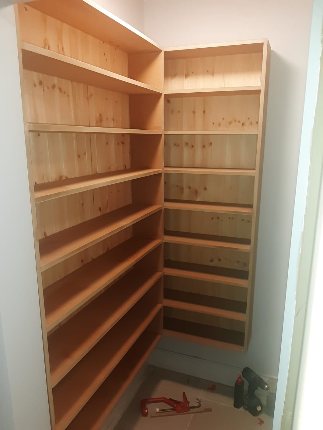 Corner shelving in for a pantry